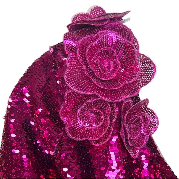 Marchesa Notte, NWT Women’s One-Shoulder Sequin Mini Dress, Fuchsia Pink Size 12 - Picture 11 of 13